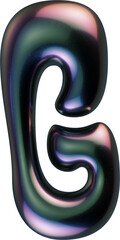 3d letter with smooth shape and glossy dark reflective surface