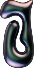 3d letter with smooth shape and glossy dark reflective surface