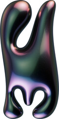 3d letter with smooth shape and glossy dark reflective surface