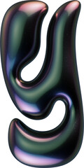 3d letter with smooth shape and glossy dark reflective surface