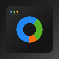 Infographic app icon. Minimalistic infographic in the form of a pie chart on a dark background