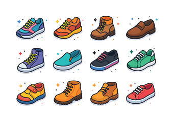 Colorful Shoe Icons. Shoe types. Colorful isometric vector icons