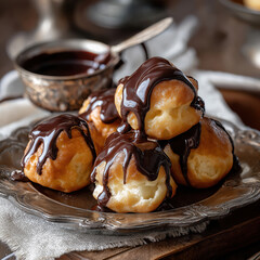 profiterolles with chocolate sauce 