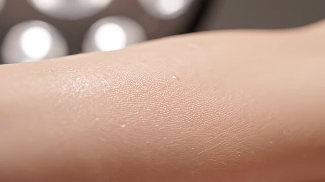 Close-up view of human skin texture with visible pores and fine hair in natural light environment for detailed skincare study