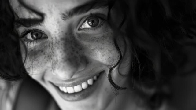 Video A close-up shot of a woman's face showing off her freckles
