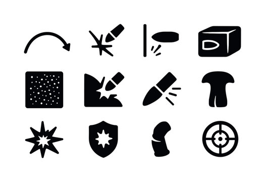 Ballistics Icon Set. ballistics elements. Solid icon set of ball