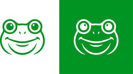 Cute Frog Head Line Art Vector Icon Set. Minimalist Green Outline Smiling Frog Face Logo. Isolated Amphibian Mascot Symbol for Branding, Sticker, and Graphic Element.
