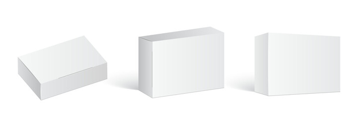 Fototapeta premium Cardboard box mockup icon in flat style. Package mock up vector illustration on isolated background. Carton container sign business concept.