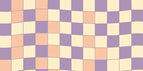 Abstract checkered pattern with soft pastel hues creating a playful and dynamic wavy effect, perfect for contemporary design backgrounds and whimsical artistic projects