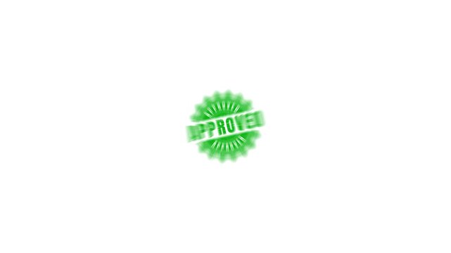 Approved stamp design animation 4k video. Rubber, seal, green, vintage effect, textured, motion graphics for video content and web. Transparent background