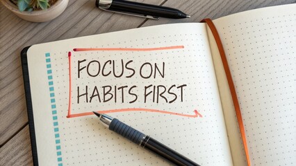 Journal page with FOCUS ON HABITS FIRST written in ink