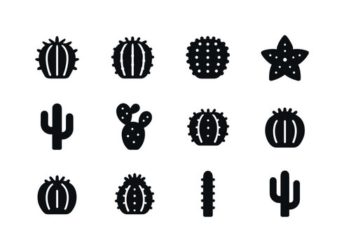 Cactus Icons Collection. cactus varieties. Solid icon set of cac
