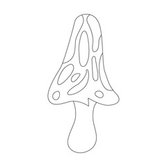 Groovy line psychedelic mushroom with distorted flowing spots on cap vector illustration