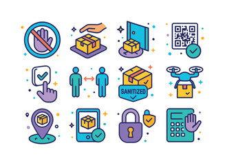 Contactless Delivery Icons. contactless delivery. Colorful isome