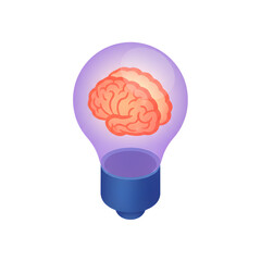 Isometric 3D Artificial Intelligence Brain Icon for Machine Learning and Smart Technology