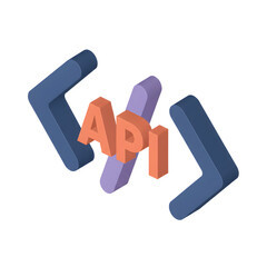 Isometric 3D API Coding and Web Development Icon for Programming Interface