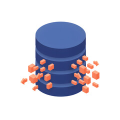 Isometric 3D Big Data Server and Cloud Computing Icon for Database Storage