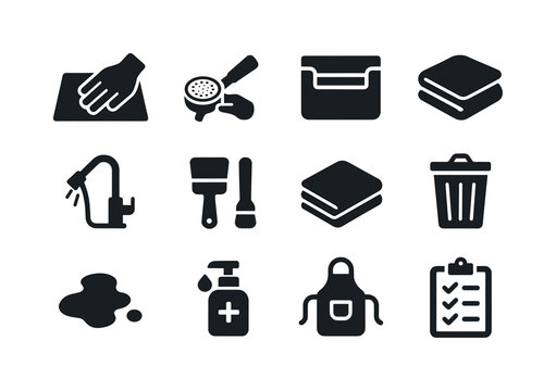 Barista Cleanup Icons. Barista cleanup. Solid icon set of barist