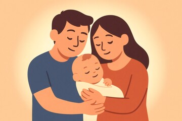 Obraz premium New parents embrace their swaddled newborn in a tender moment of bonding and love, celebrating new life and parenthood joy