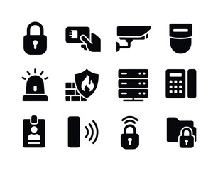 Office Security Icons. Office Security Tech. Solid icon set of O