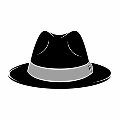 Classic black fedora hat with a distinguished gray band, a timeless fashion accessory. Elegant headwear icon symbolizing dapper sophistication and retro style, ideal for vintage-inspired designs