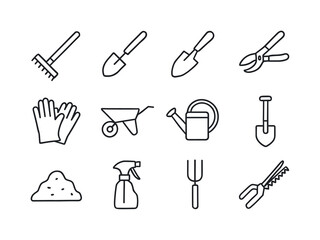 Garden Tools Line Icons. Garden maintenance. Line icon set of Ga