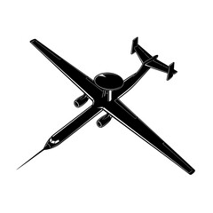 Stylized Black and White Illustration of a Vintage Propeller Airplane.