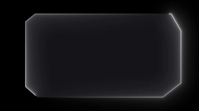 Futuristic HUD Head up display with basic geometry line element. futuristic neon frame design featuring a glowing rectangular border with angled corners.