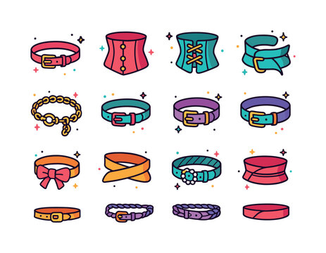Colorful Women's Belts Icons. Women