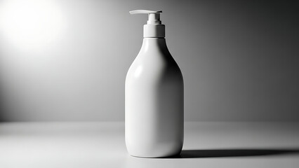 "sleek, high-quality shampoo bottle mockup, smooth plastic texture with a pump dispenser, shown with subtle lighting to highlight the product&rsquo;s features--v 6.1 --ar 16:9 --q 2"