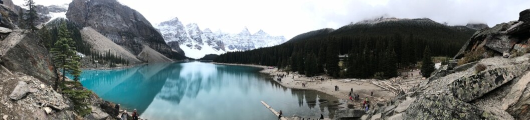 Panoramic landscape of Moraine Lake and Valley of the Ten Peaks in Banff National Park Alberta Canada featuring turquoise glacial water and snow capped mountains, Moraine Lake, Valley of the Ten Peaks © Chattanooga Tshirt