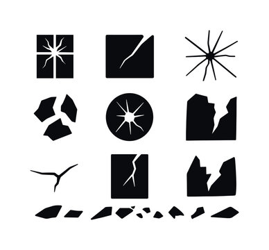 Black Broken Glass Icons. broken glass. Solid icon set of broken