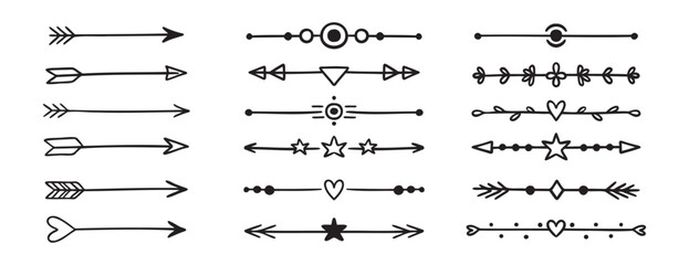 arrow bow doodle sketch scribble direction set heart, arrow, highlight underline text. Cute underlines border © Yanka