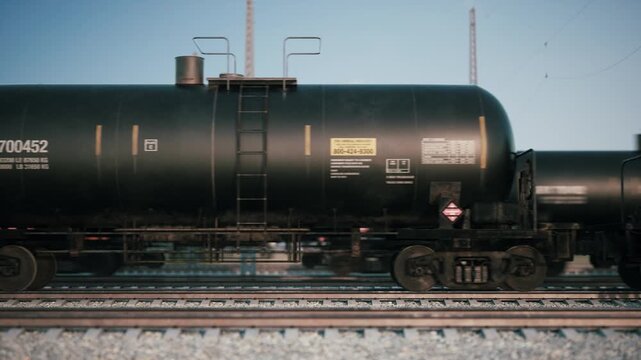 Rail transport of oil tanks. Freight train oil tankers. 3d render