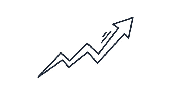 A simple hand-drawn arrow pointing upwards in a zigzag pattern, symbolizing growth, progress, and a rising trend in business or finance.