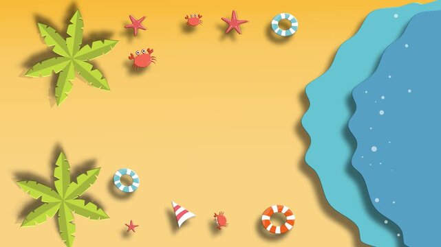 Tropical beach corner border with sand and sea elements