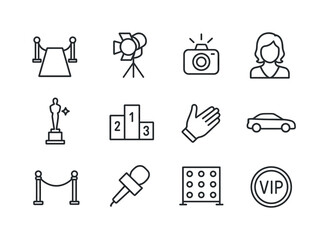 Red Carpet Icons. Red carpet experience. Line icon set of red ca