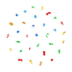 Brightly colored confetti falling and scattering in a circle on a clean white background. 3d stock vector illustration for party, carnival, or celebration. Vector illustration