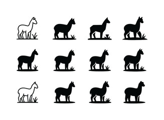 Naklejka premium Alpaca Logo Collection. Alpacas grazing. Icon set. Set Logo of a