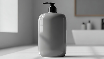 "sleek, high-quality shampoo bottle mockup, smooth plastic texture with a pump dispenser, shown with subtle lighting to highlight the product&rsquo;s features--v 6.1 --ar 16:9 --q 2"