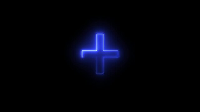 Neon line plus symbol icon simple positive plus icon animation on black background. Glowing Line Cross Icon for Medical and Positive Tech Concepts. 4k video.