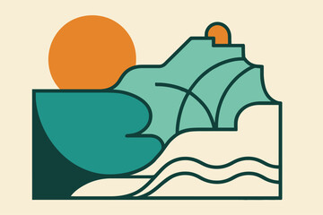 Clean geometric Alderney Homecoming Day design expressing serene Guernsey island harmony through unique abstract shapes