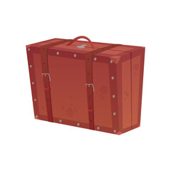 Vintage leather suitcase with handle for travel, antique accessory from pawnshop vector illustration