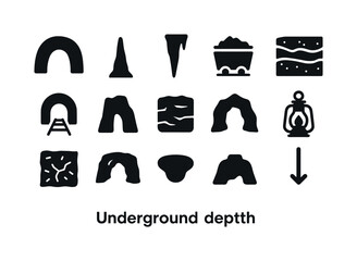 Underground Icons Set. Underground depth. Solid icon set of Unde