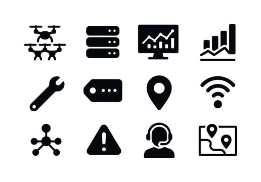 Drone Fleet Icons. Drone fleet management. Solid icon set of dro