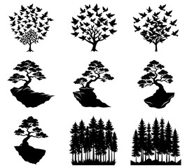 Beautiful forest tree silhouette vector collection for design projects