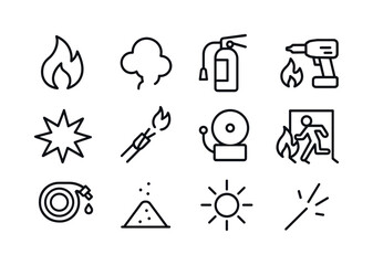Fire Safety Icons. Fire-Related Worksite Accidents. Line icon se
