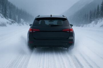 Naklejka premium 冬 運転 雪道 走行シーン