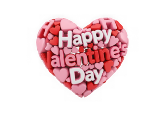 Happy Valentine’s Day 3D Text Forming Heart Shape with Pink and Red Elements