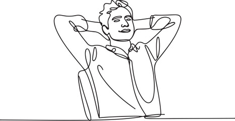 Single one line drawing of young smart male employee relaxing and relaxing.one line vector illustration with out background.